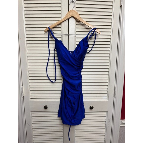 La Femme Lace-Up Back Mini Dress in Royal Blue Sz 6 - Picture 1 of 5